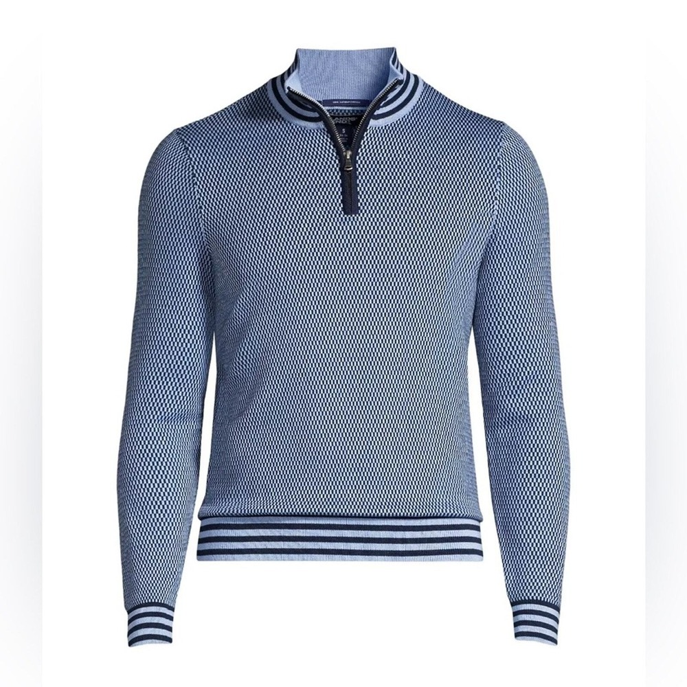 NWT Lands' End Supima Cotton 1/4 Zip Mock Neck Sweater, Size XL (46-48), Preppy